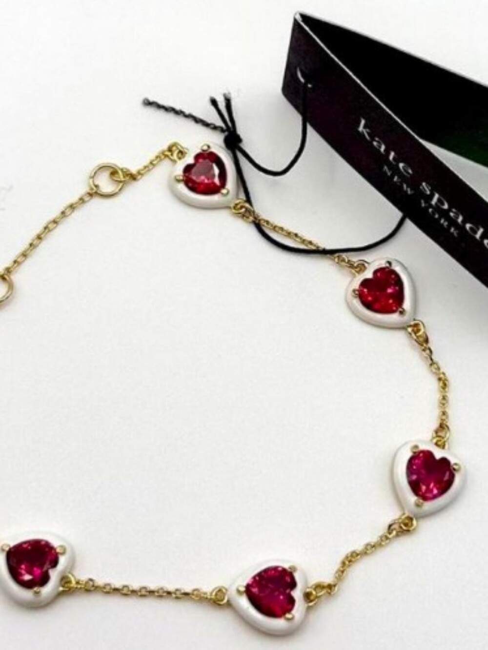 kate spade Sweetheart gold-plated Bracelet with red heart stones and white frame